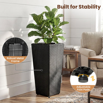 Set of 2 Rattan Tall Plant Pots with Detachable Plastic Liners-Black