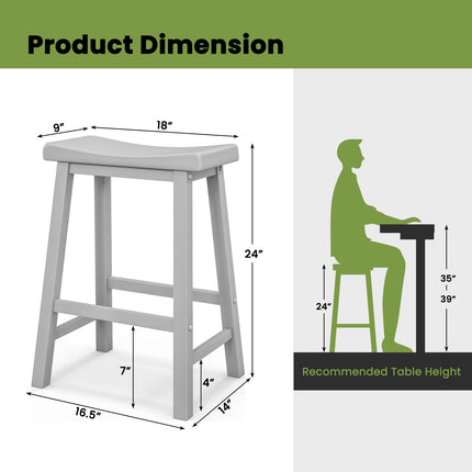 Set of 2 24 Inch Counter Height Stools with Solid Wood Legs