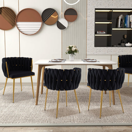 Set of 2 Upholstered Dining Chair w/ Curved Backrest and Metal Tubes