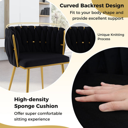 Set of 2 Upholstered Dining Chair w/ Curved Backrest and Metal Tubes