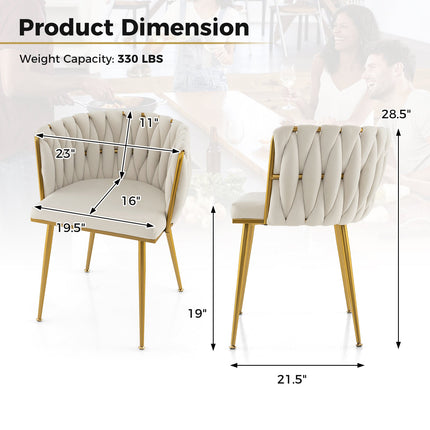 Set of 2 Upholstered Dining Chair w/ Curved Backrest and Metal Tubes