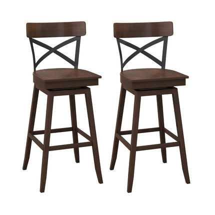 Set of 2 Wooden Swivel Bar Stools with Open X Back and Footrest