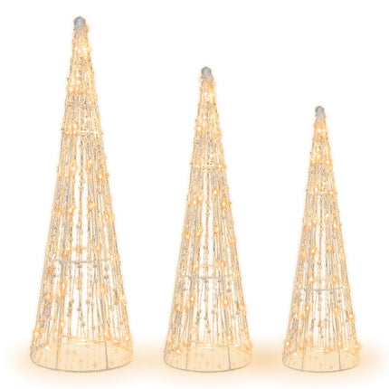 Set of 3 Pre-lit Christmas Cone Trees with Star Strings
