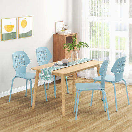Set of 4 Metal Dining Chair with Hollowed Backrest and Metal Legs