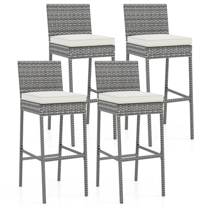 Set of 2/4 Patio Wicker Barstools with Soft Seat Cushion and Cozy Footrest