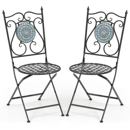 Set of 2 Mosaic Chairs for Patio Metal Folding Chairs