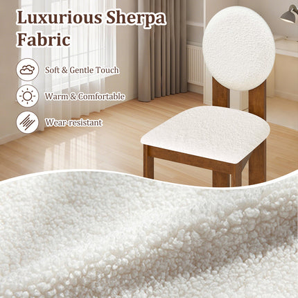 Sherpa Dining Chairs Set of 2 with Rubber Wood Legs for Living Room Restaurant-White
