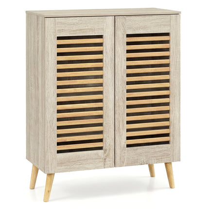 Shoe Cabinet with Louvered Doors and Removable Shelves