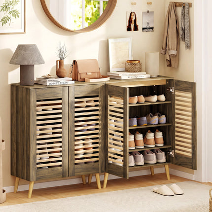 Shoe Cabinet with Louvered Doors and Removable Shelves
