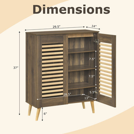Shoe Cabinet with Louvered Doors and Removable Shelves
