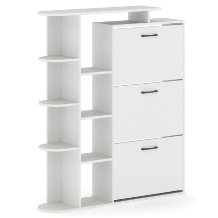 Shoe Cabinet with Open Shelves Modern Shoe Organizer with 3 Flip Drawers