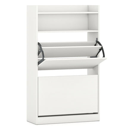 Shoe Storage Cabinet Hidden Shoe Rack with 2 Flip Drawers Adjustable and Removable Shelves-White
