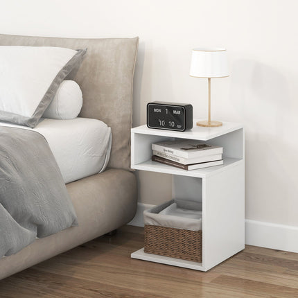 S-Shaped Side Table with Unique S-shaped Frame and 2 Open Compartments-White