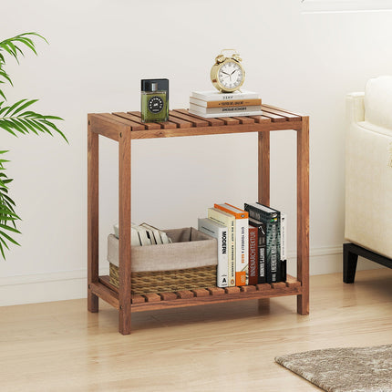 2/3-Tier Side Table Teak Wood Stand Utility Storage Shelf-3