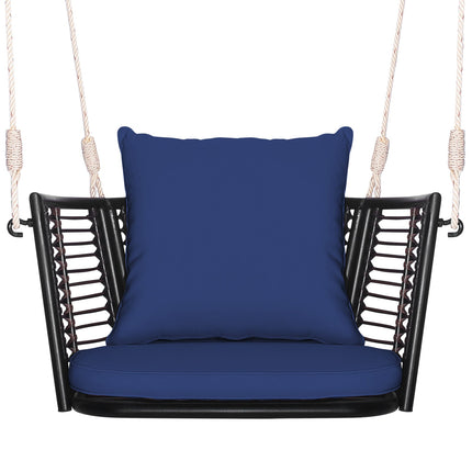 Single Person Hanging Seat with Woven Rattan Backrest for Backyard