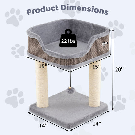 Small Cat Tree for Indoor Cats Kitty Tower with Comfy Plush Perch Sisal Scratching Posts-Gray