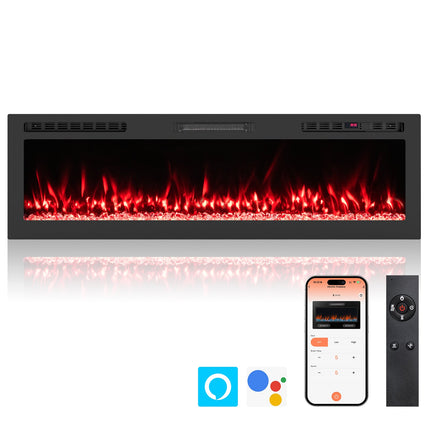 Smart WiFi Electric Fireplace Wall Mounted & Recessed 750W/1500W Heater