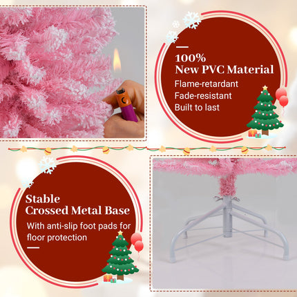 Snow Flocked 7 FT Artificial Pink Xmas Tree with 635 Branch Tips
