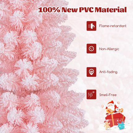 Snow Flocked 7 FT Artificial Pink Xmas Tree with 635 Branch Tips
