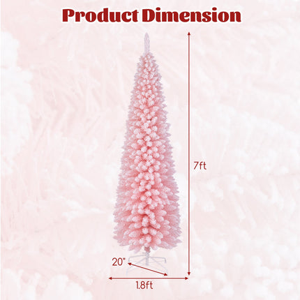 Snow Flocked 7 FT Artificial Pink Xmas Tree with 635 Branch Tips