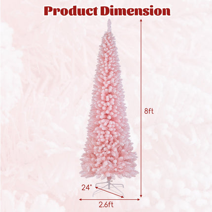 Snow Flocked 7 FT Artificial Pink Xmas Tree with 635 Branch Tips