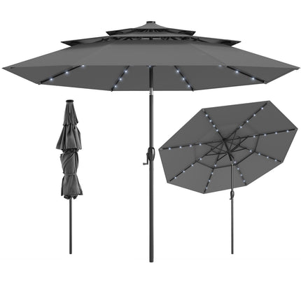 10 Feet Solar Patio Umbrella with 32 LED Lights 3-Tier Vented Top