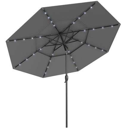 10 Feet Solar Patio Umbrella with 32 LED Lights 3-Tier Vented Top