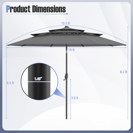 10 Feet Solar Patio Umbrella with 32 LED Lights 3-Tier Vented Top