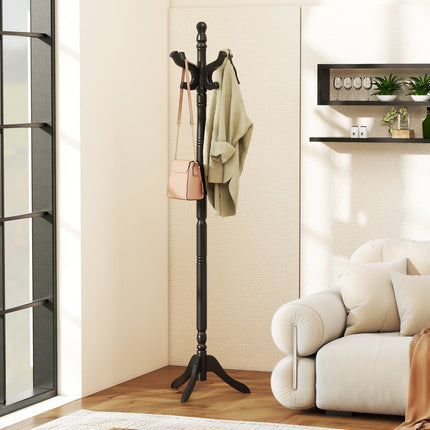 Solid Wood Hall Tree with 11 Hooks and 3 Height Options for Entryway