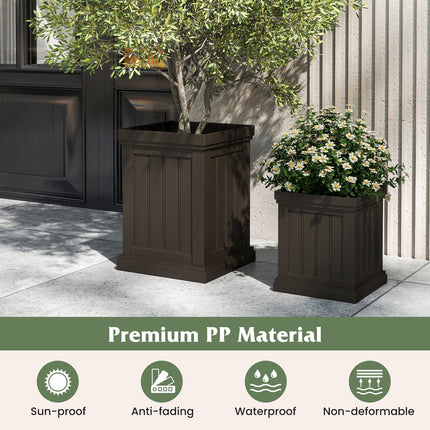 Square Plastic Planters Set of 2 Small Flower Pots with Drainage Holes and Nesting Design-Brown