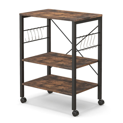 3-Tier Kitchen Baker's Rack Microwave Oven Storage Cart with Hooks