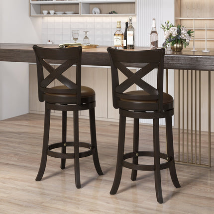 31 Inch Swivel Bar Stool with Curved Backrest PU Leather Seat and Footrest