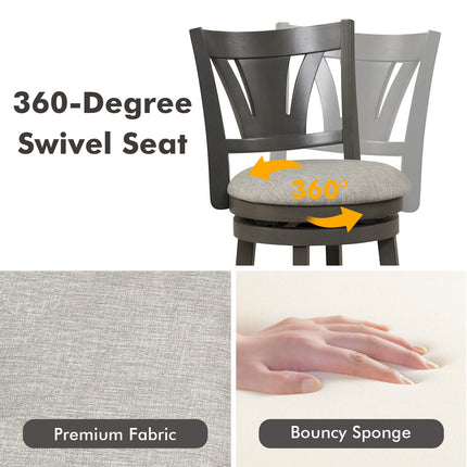 26.5 Inch Swivel Bar Stool with Backrest Soft Cushioned Seat and Footrest Gray