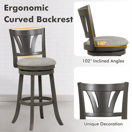 26.5 Inch Swivel Bar Stool with Backrest Soft Cushioned Seat and Footrest Gray