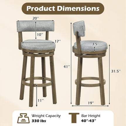 Swivel Bar Stools Set of 2 Linen Fabric Upholstered Barstools with Back-31.5 Inches