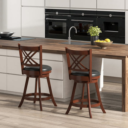 360¬∞ Swivel Upholstered Barstools Set of 2 with Back and Footrest