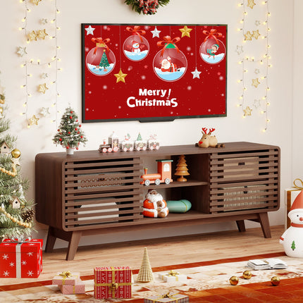 TV Stand for TVs up to 65" with Sliding Doors and Adjustable Shelves for Living Room-Walnut