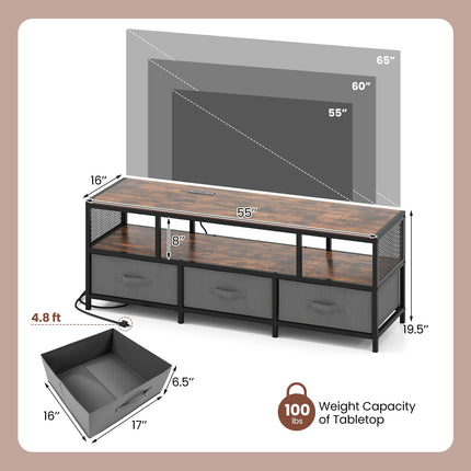 TV Stand for TVs up to 65 Inches with Power Outlets USB Charging