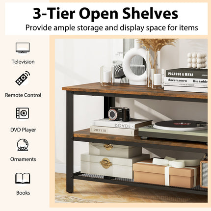 Industrial TV Stand up to 50 Inches with Power Outlets and USB Ports-Rustic Brown