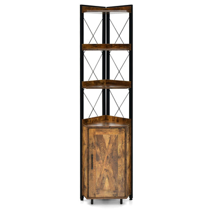 Tall Corner Storage Cabinet with 3-Tier Shelf and Enclosed Cabinet