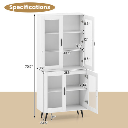 70.5 inch Tall Kitchen Pantry Cabinet Cupboard with 4 Transparent Doors