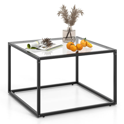 27.5 Inch Home Square Tea Table with Heavy-duty Metal Frame