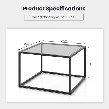 27.5 Inch Home Square Tea Table with Heavy-duty Metal Frame