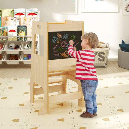 Toddler Kitchen Step Stool with Activity Chalkboard and Adjustable Height