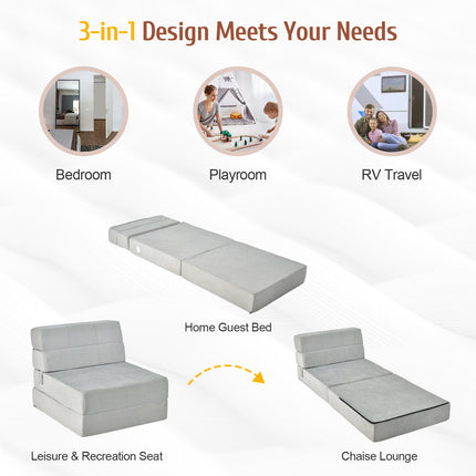 Tri-Fold Folding Chair Convertible Sleeper Bed