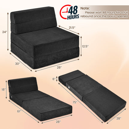 Tri-Fold Folding Chair Convertible Sleeper Bed