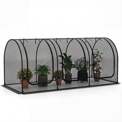 Tunnel Crop Cage Large Portable Plant Protection Tent with 3 Roll-up Zippered Doors