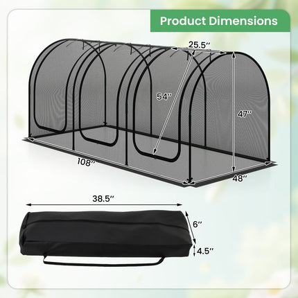 Tunnel Crop Cage Large Portable Plant Protection Tent with 3 Roll-up Zippered Doors