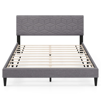 Twin/Full/Queen Size Bed Frame Modern Platform Bed with Linen Fabric Upholstered Headboard