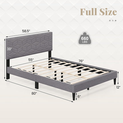 Twin/Full/Queen Size Bed Frame Modern Platform Bed with Linen Fabric Upholstered Headboard